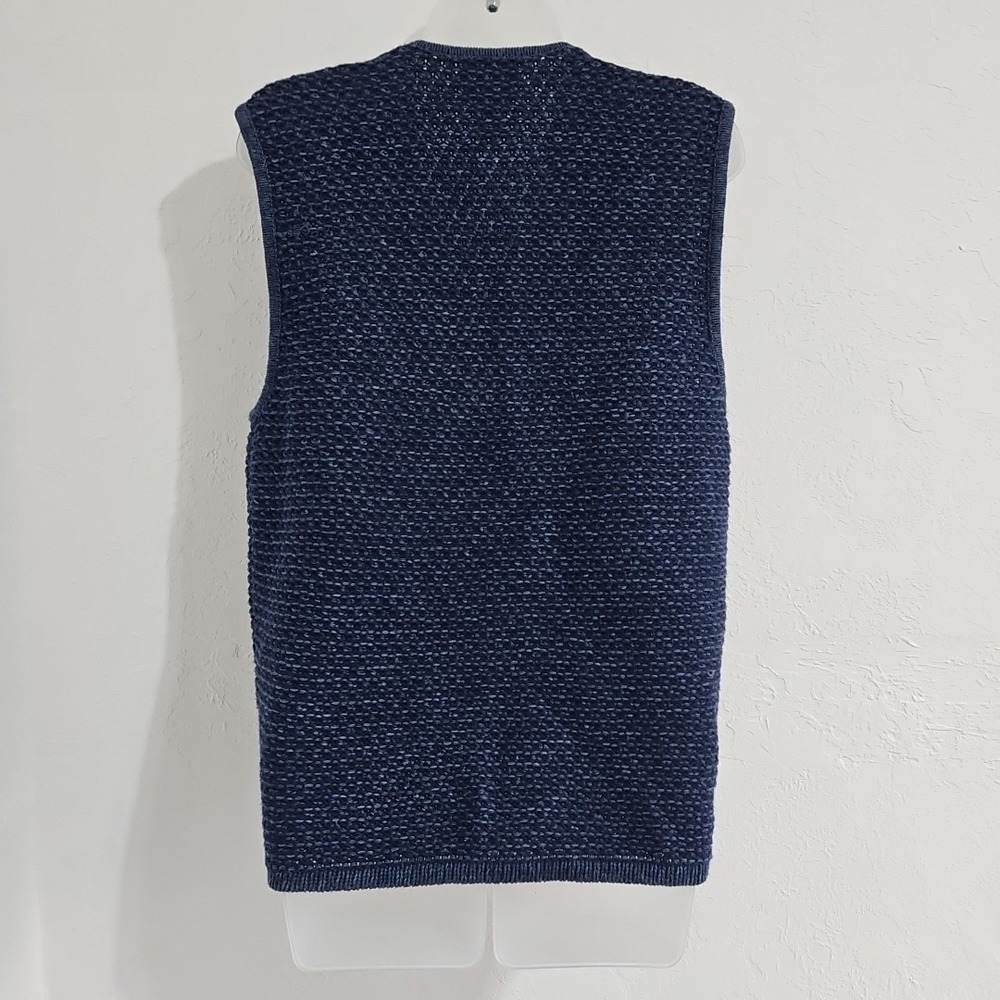 Vtg 90s Susan Bristol Sz Med Blue Sweater Vest Boho Faux Suede Zip Grannycore - Picture 4 of 10
